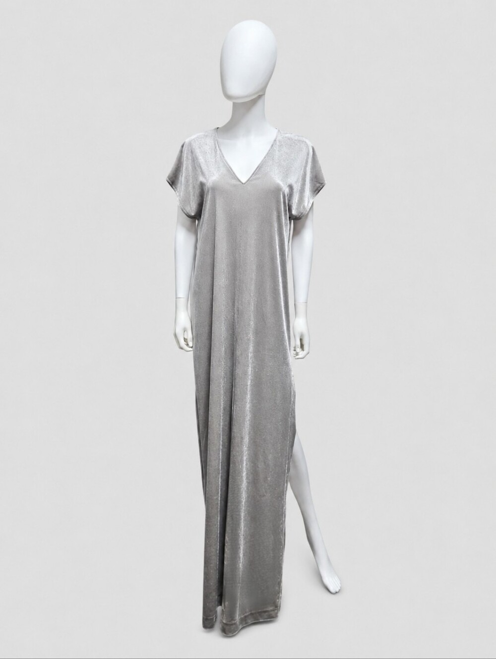 KAL RIEMAN | Silver Velvet Evening Maxi Dress in Size Small